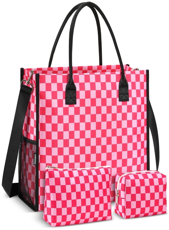ZUBOND Tote Bags for Women 3 Pack, Large Waterproof Beach Bag for Womens Tote Bag with 2 Makeup Bags, Trendy Gingham Fashion Handbags Work Bag - Image 1